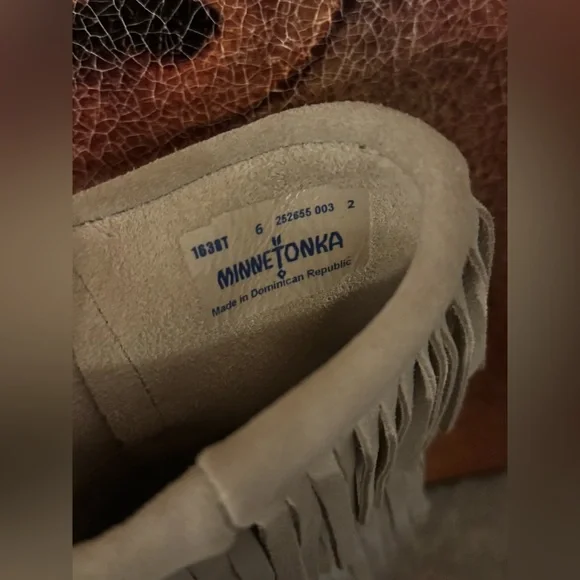 Minnetonka Over the Knee Fringe Boots - Taupe - Picture 4 of 7